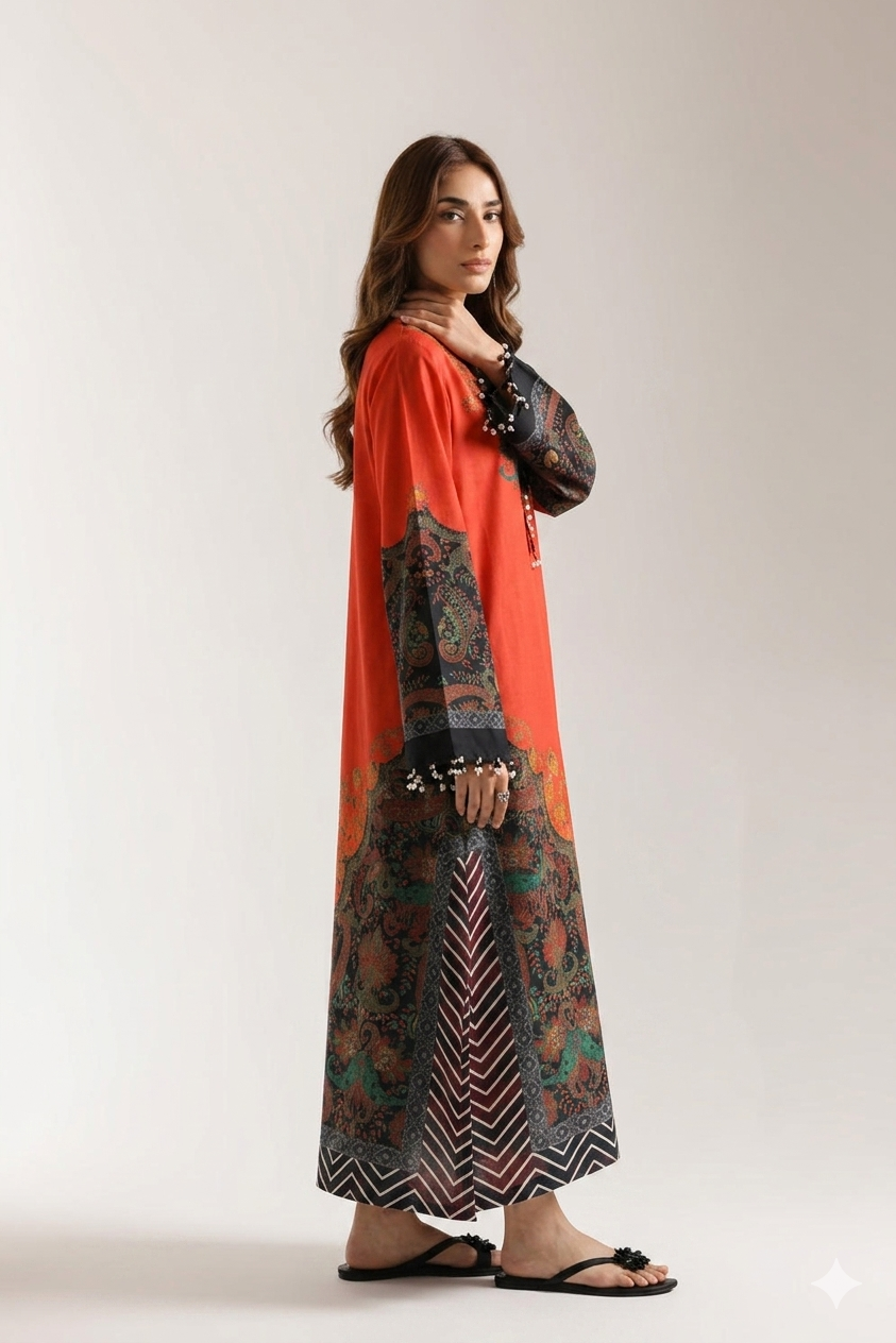 1Pcs Cambric Lawn Printed Kaftan - ZSF308