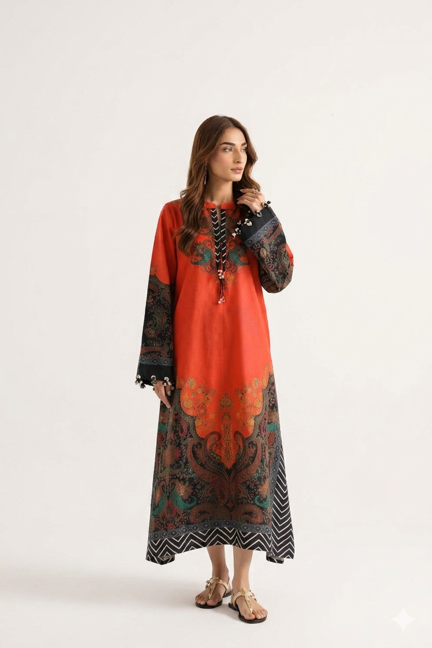 1Pcs Cambric Lawn Printed Kaftan - ZSF308