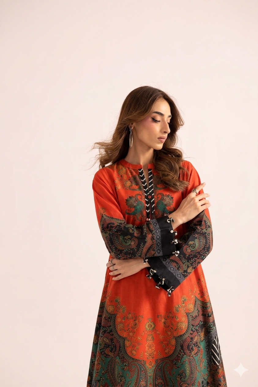 1Pcs Cambric Lawn Printed Kaftan - ZSF308