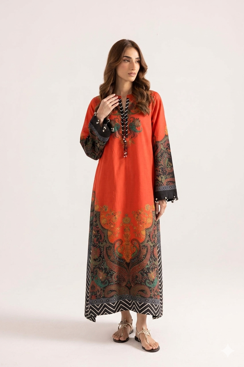 1Pcs Cambric Lawn Printed Kaftan - ZSF308