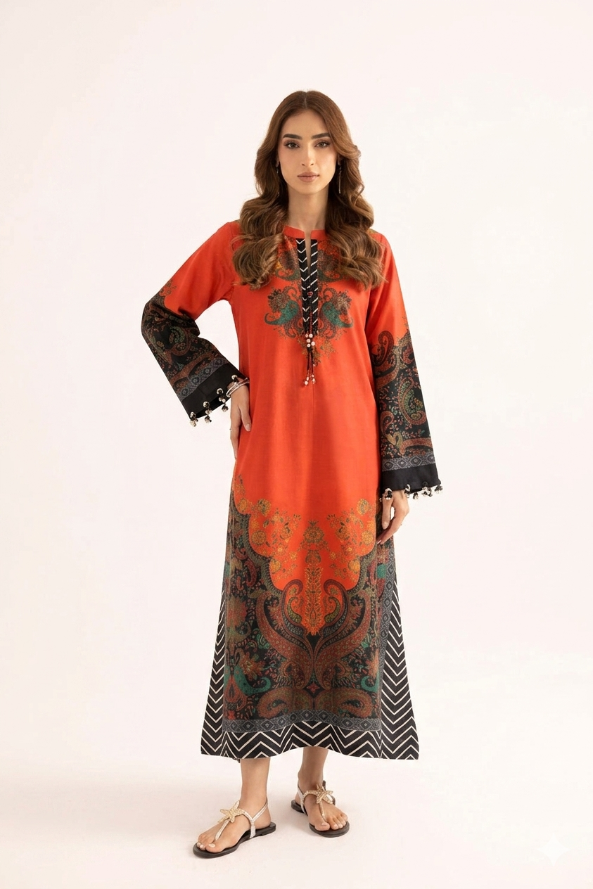 1Pcs Cambric Lawn Printed Kaftan - ZSF308
