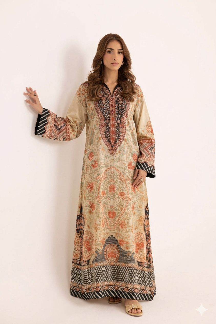 1Pcs Cambric Lawn Printed Kaftan - ZSF307