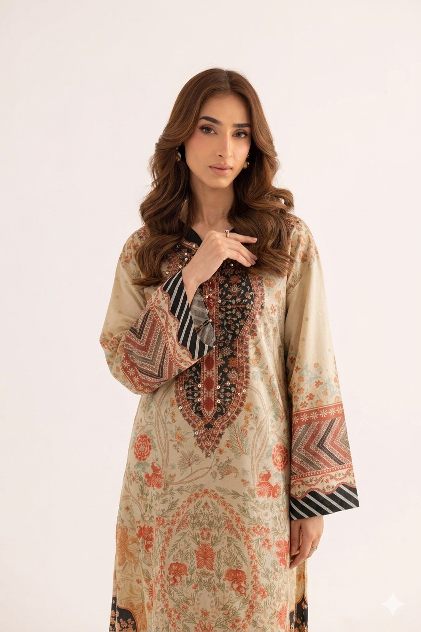 1Pcs Cambric Lawn Printed Kaftan - ZSF307