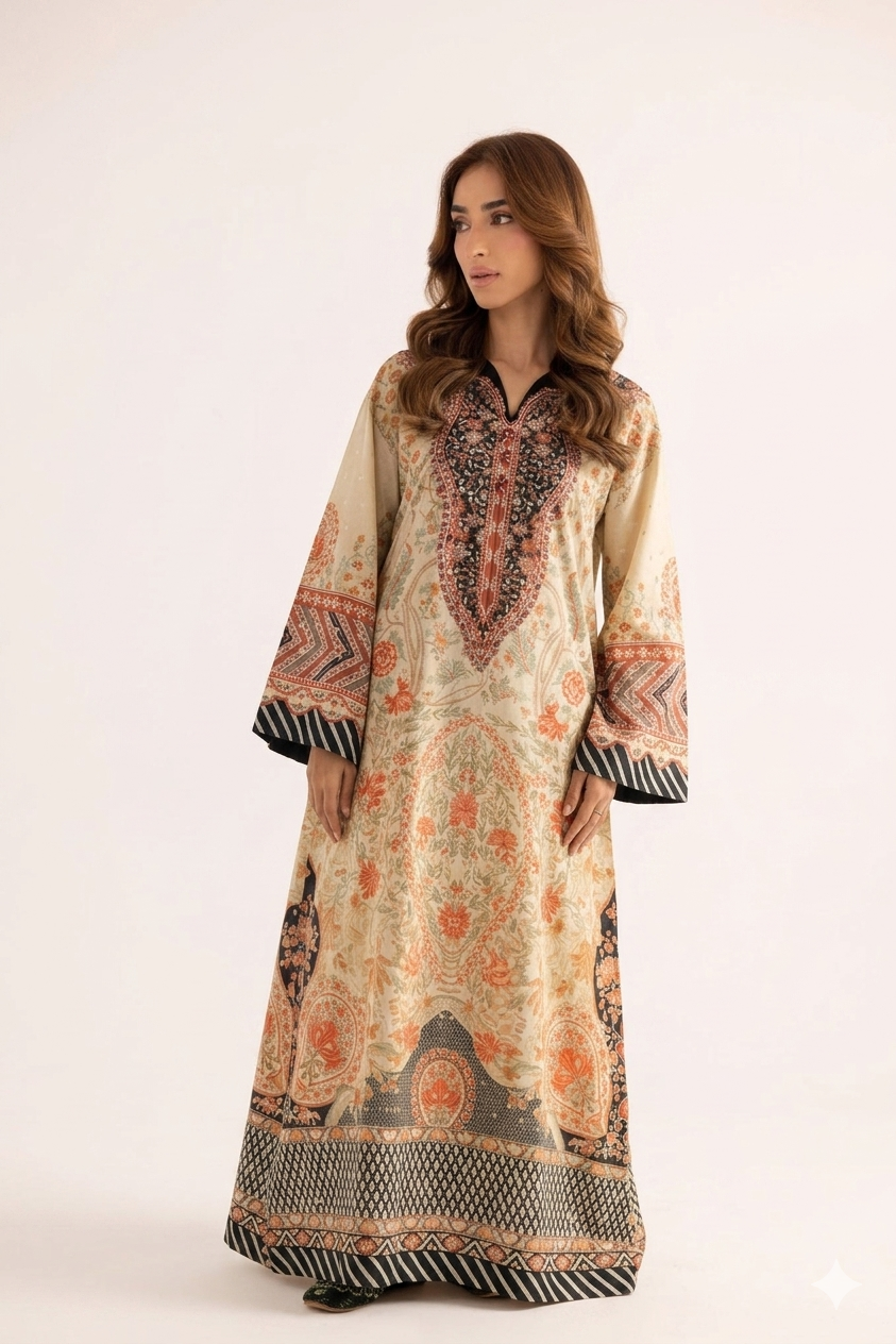 1Pcs Cambric Lawn Printed Kaftan - ZSF307