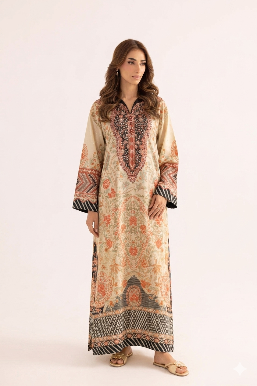 1Pcs Cambric Lawn Printed Kaftan - ZSF307