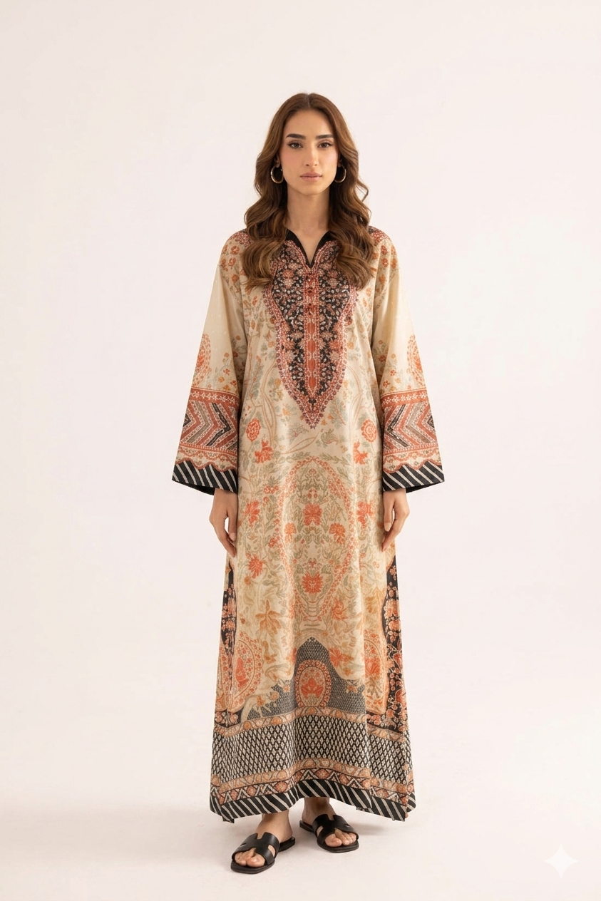 1Pcs Cambric Lawn Printed Kaftan - ZSF307
