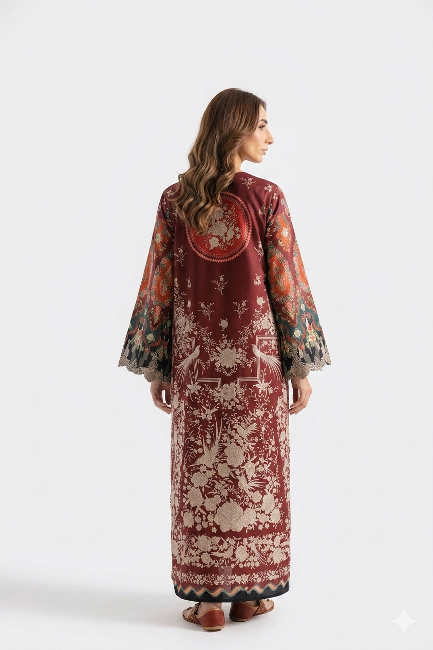 1Pcs Cambric Lawn Embroidered & Printed Kaftan - ZSF306