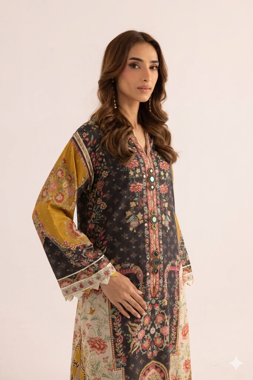 1Pcs Cambric Lawn Printed Kaftan - ZSF305
