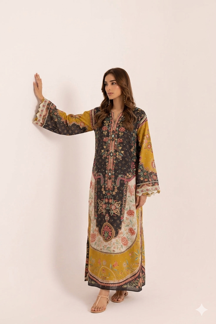 1Pcs Cambric Lawn Printed Kaftan - ZSF305