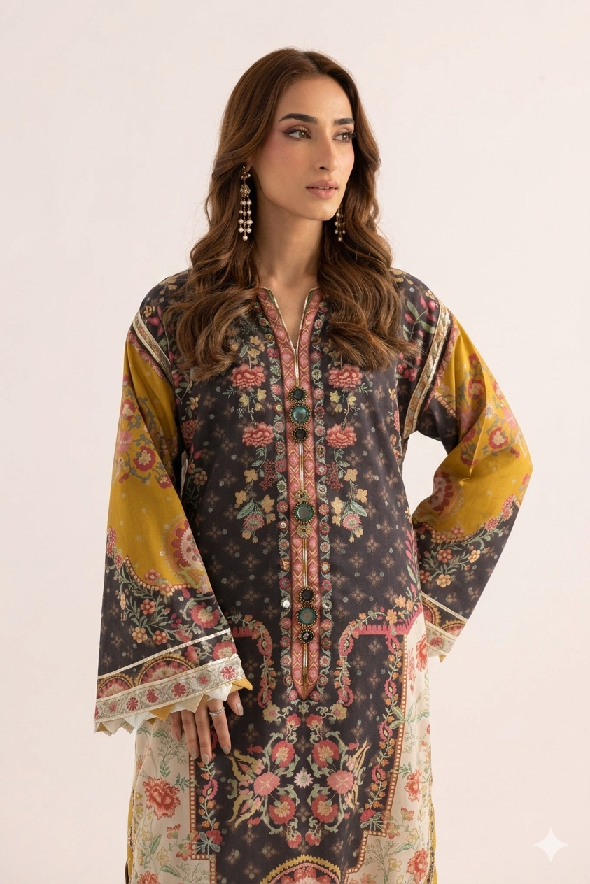 1Pcs Cambric Lawn Printed Kaftan - ZSF305