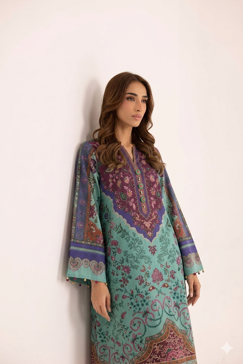 1Pcs Cambric Lawn Printed Kaftan - ZSF304