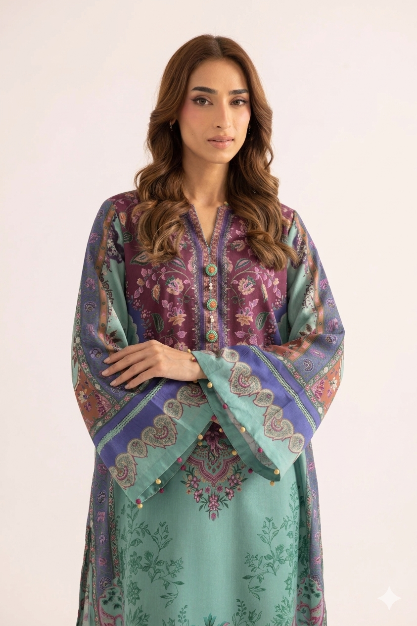 1Pcs Cambric Lawn Printed Kaftan - ZSF304