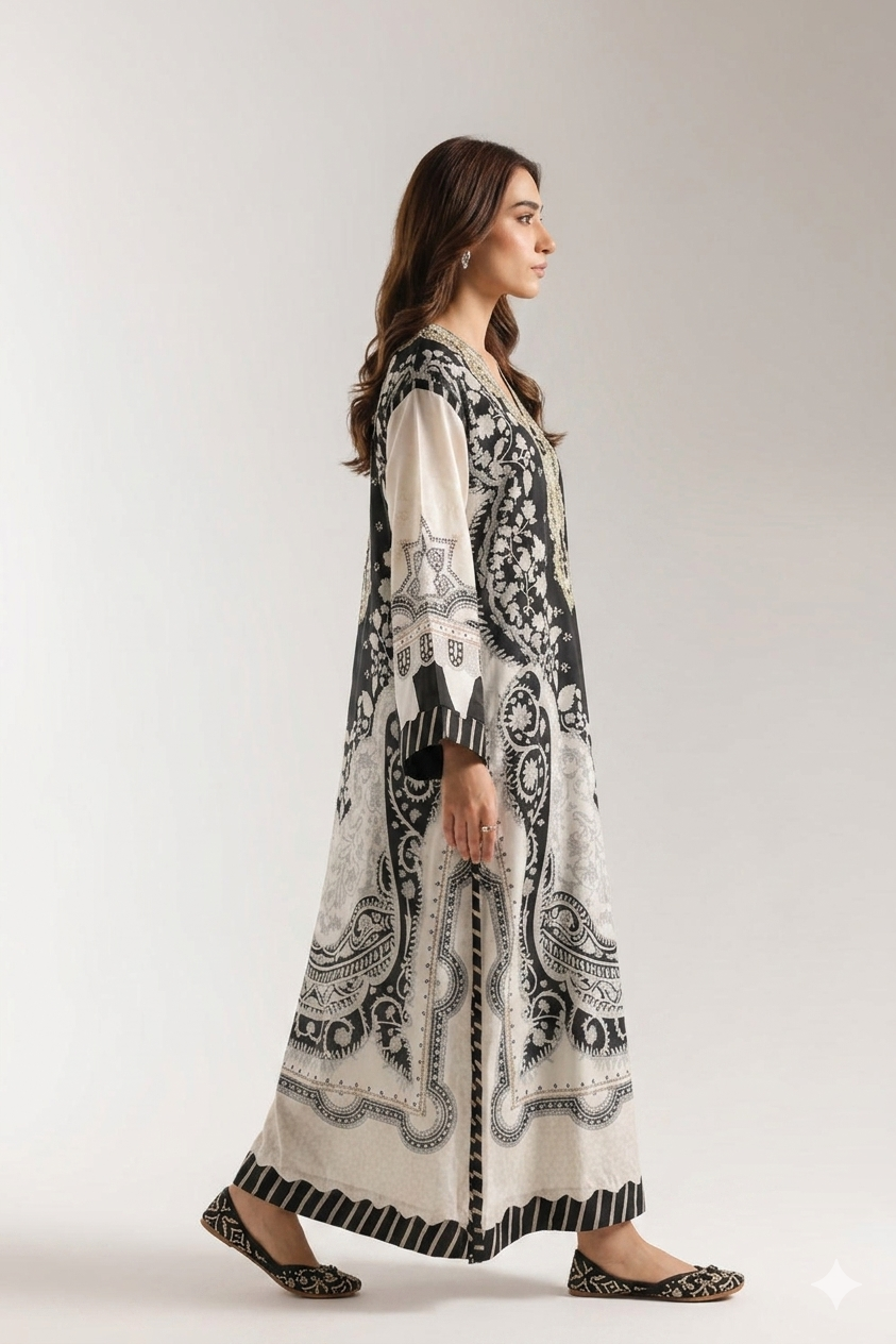1Pcs Cambric Lawn Embroidered & Printed Kaftan - ZSF302