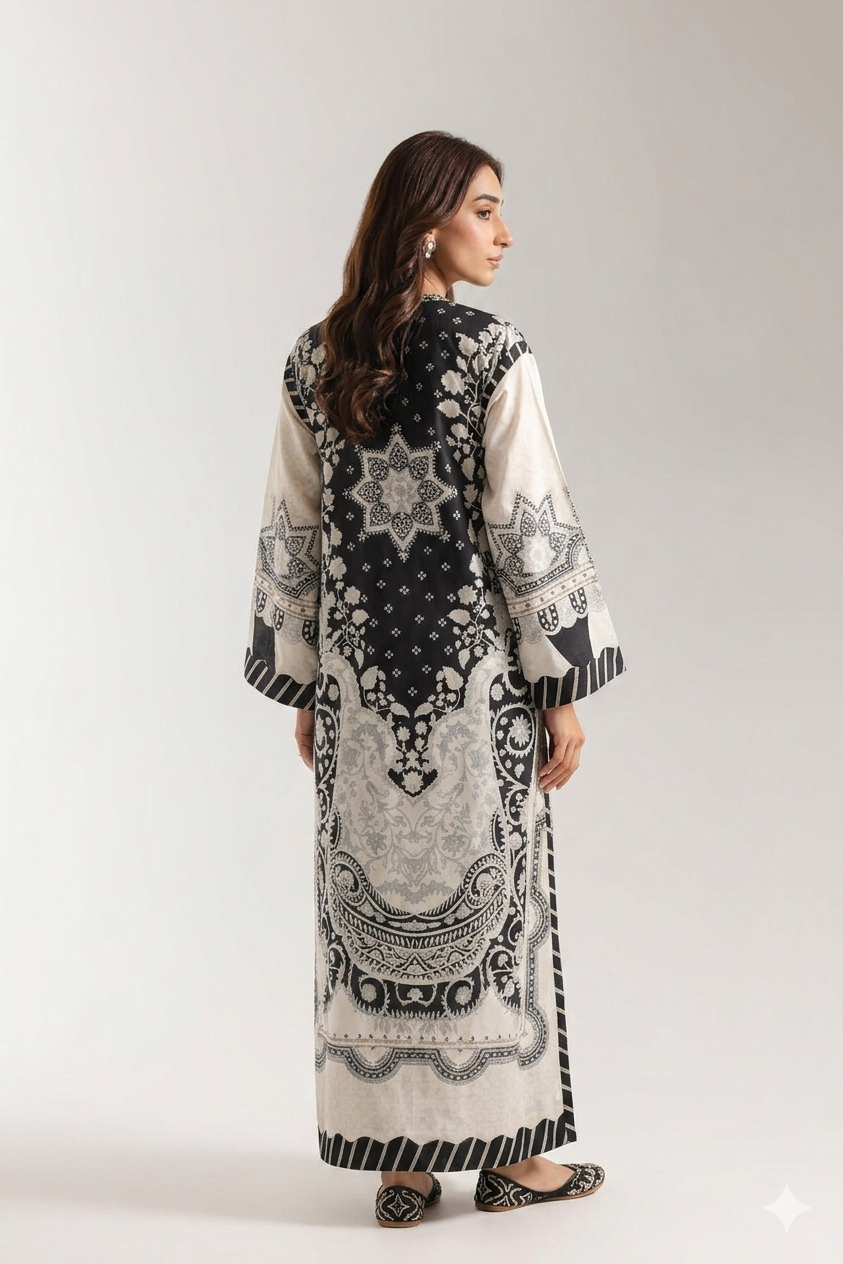 1Pcs Cambric Lawn Embroidered & Printed Kaftan - ZSF302