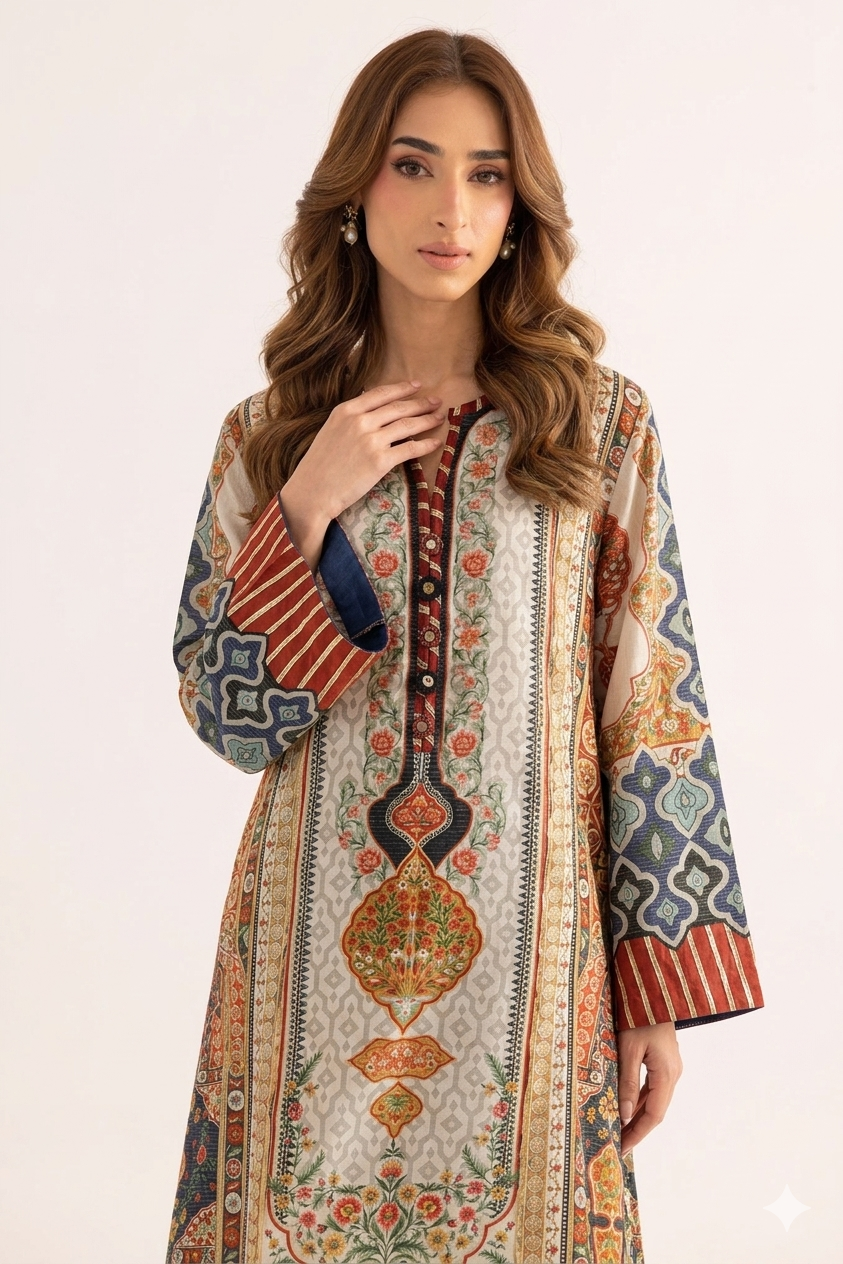 1Pcs Cambric Lawn Printed Kaftan - ZSF301