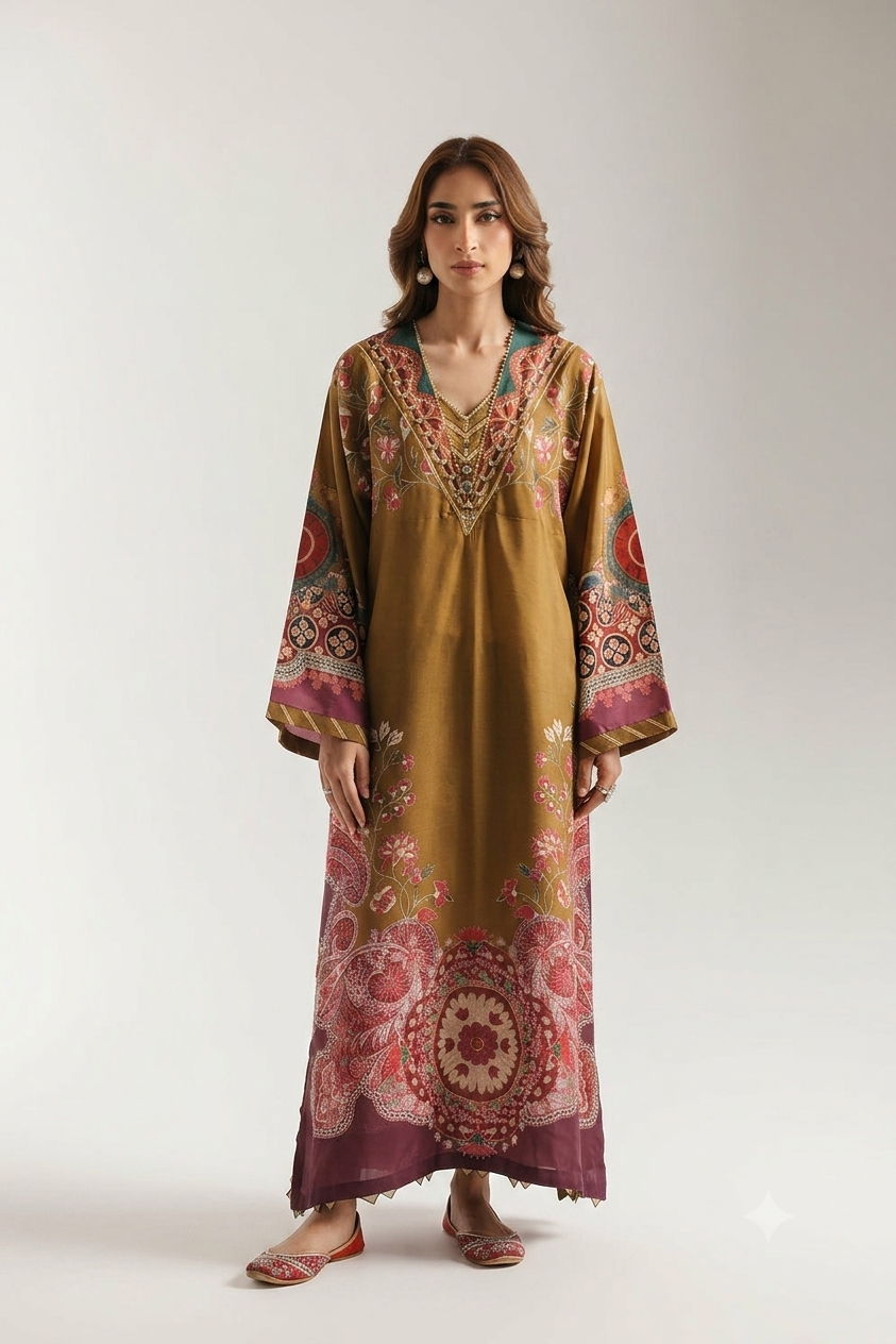1Pcs Cambric Lawn Printed Kaftan - ZSF309