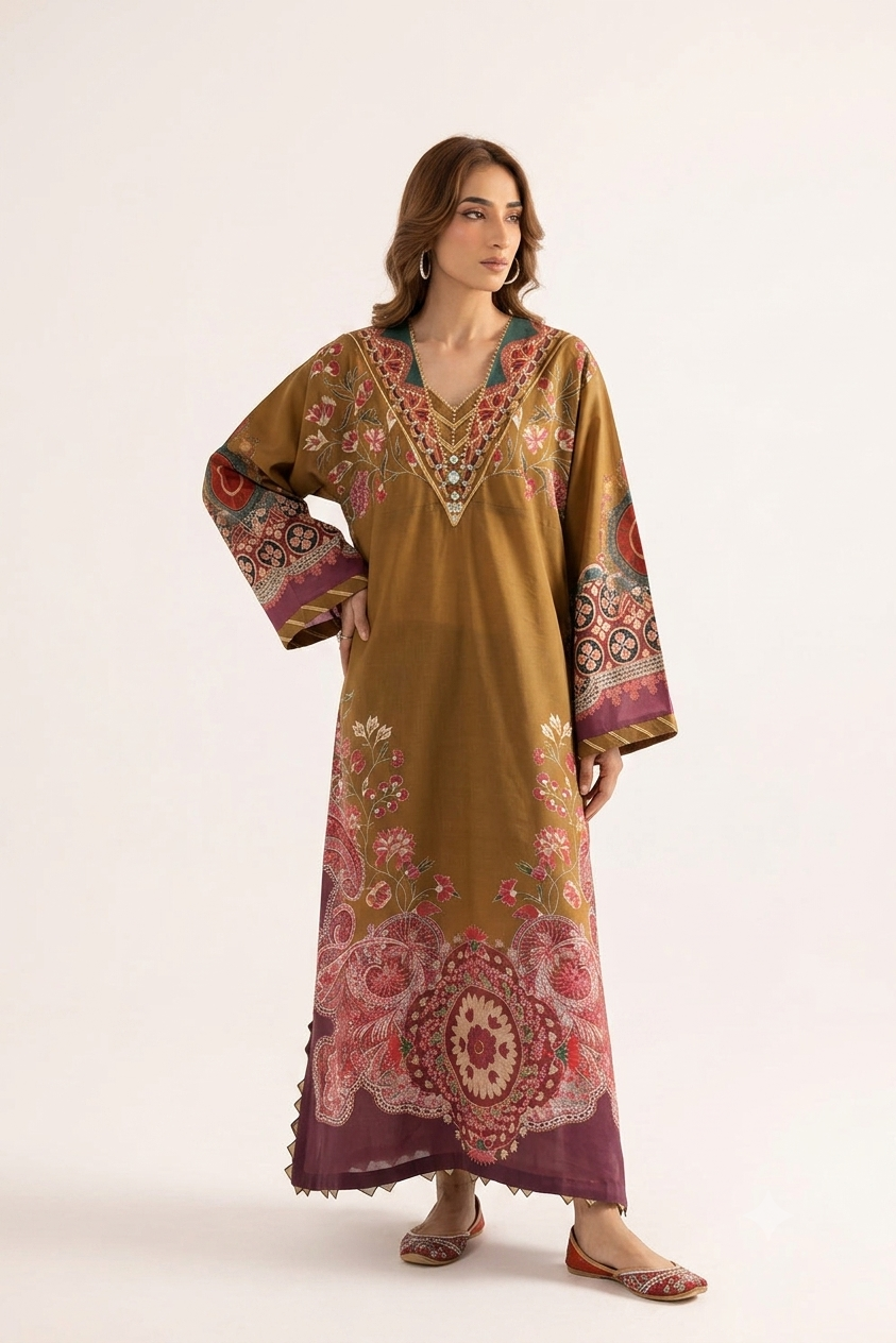 1Pcs Cambric Lawn Printed Kaftan - ZSF309