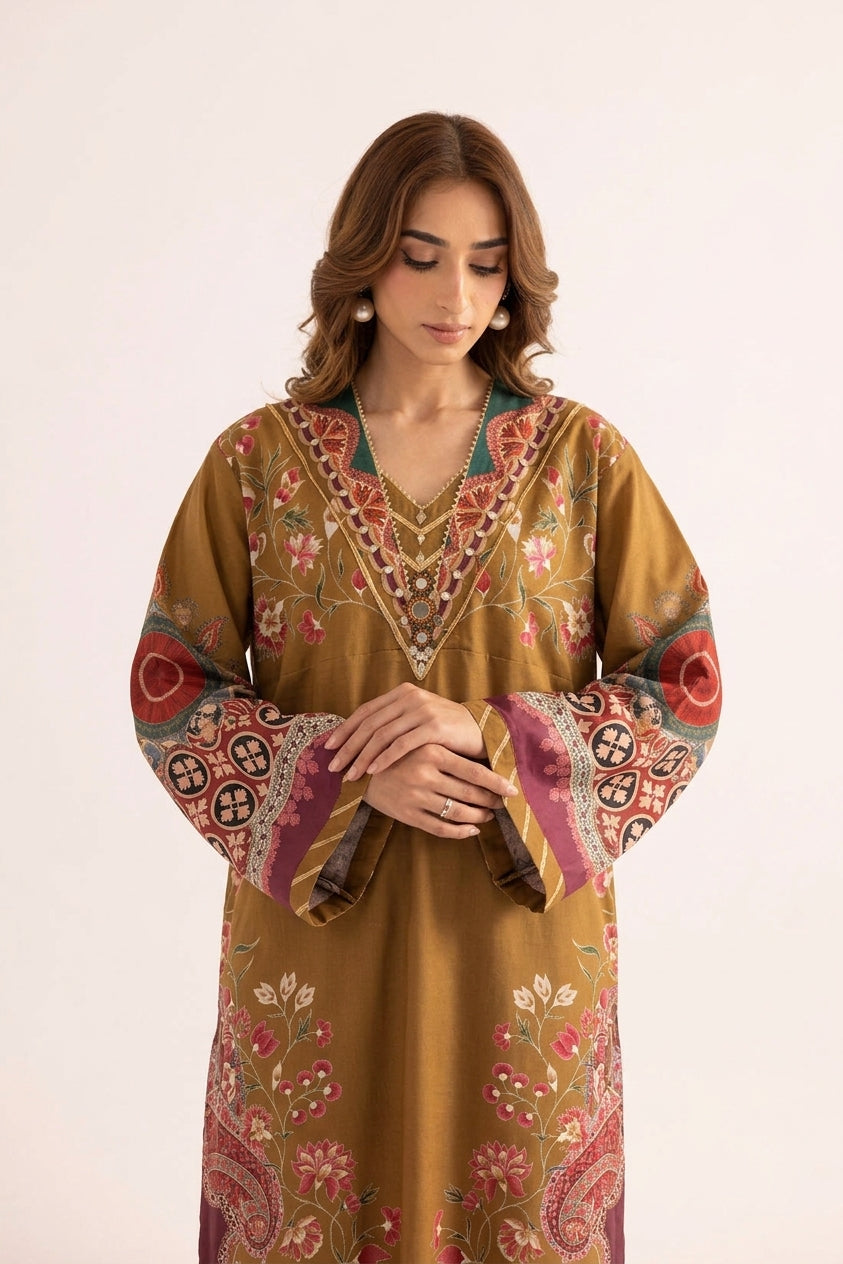 1Pcs Cambric Lawn Printed Kaftan - ZSF309