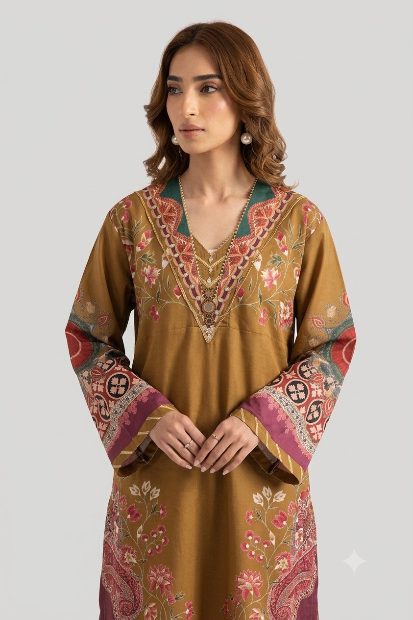 1Pcs Cambric Lawn Printed Kaftan - ZSF309