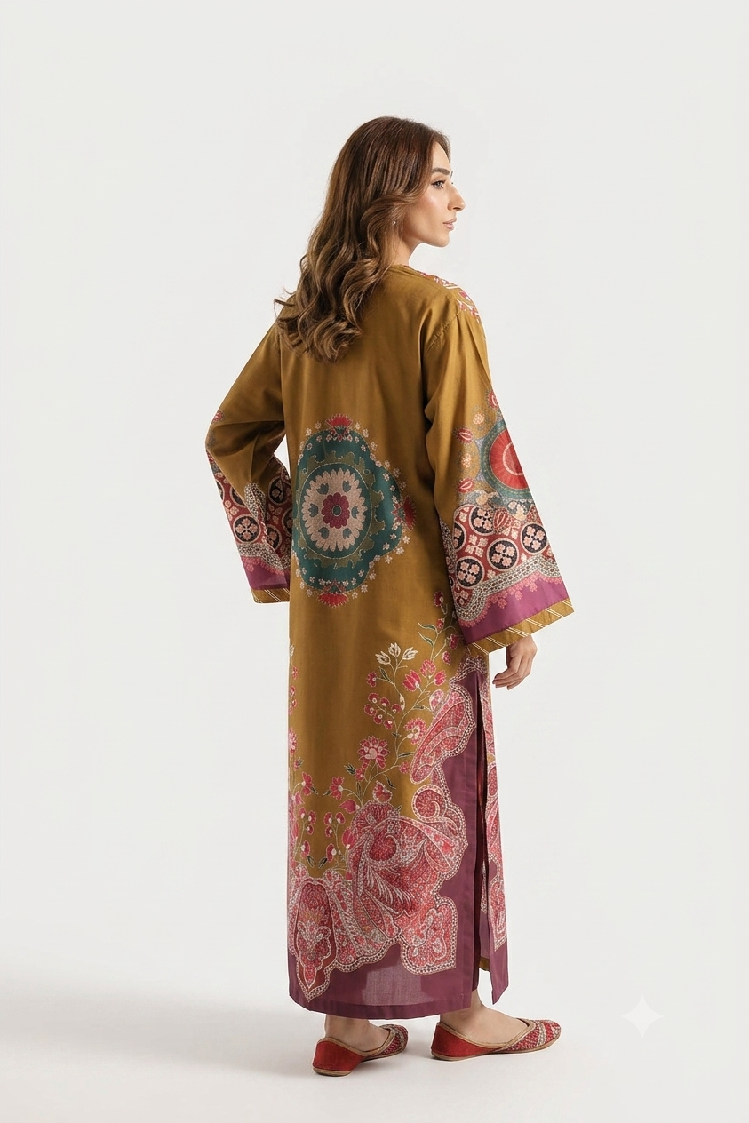 1Pcs Cambric Lawn Printed Kaftan - ZSF309