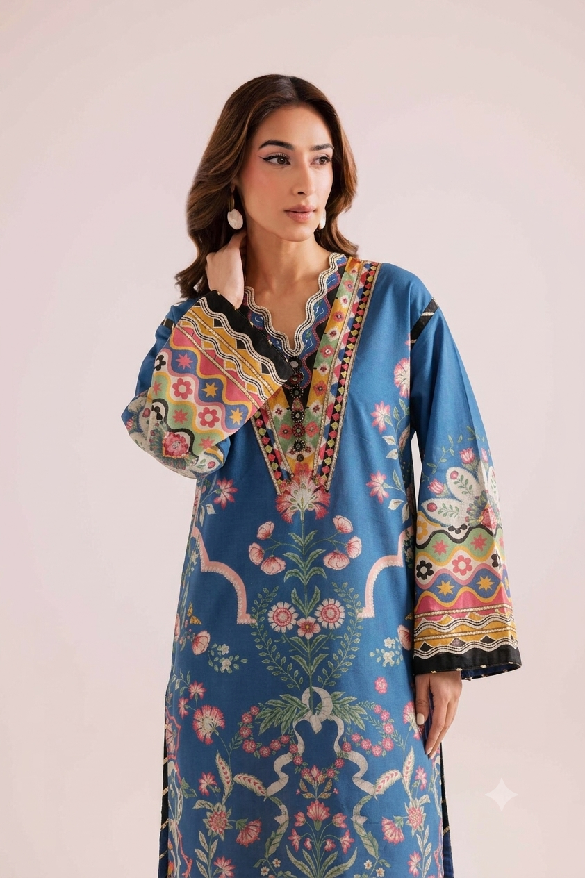 1Pcs Cambric Lawn Printed Kaftan - ZSF310