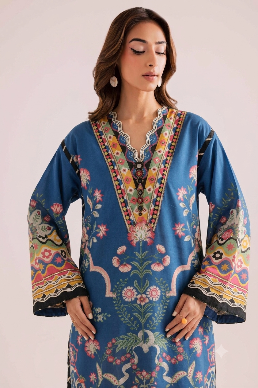 1Pcs Cambric Lawn Printed Kaftan - ZSF310