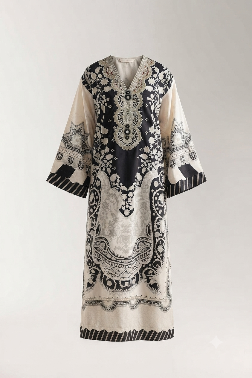 1Pcs Cambric Lawn Embroidered & Printed Kaftan - ZSF302