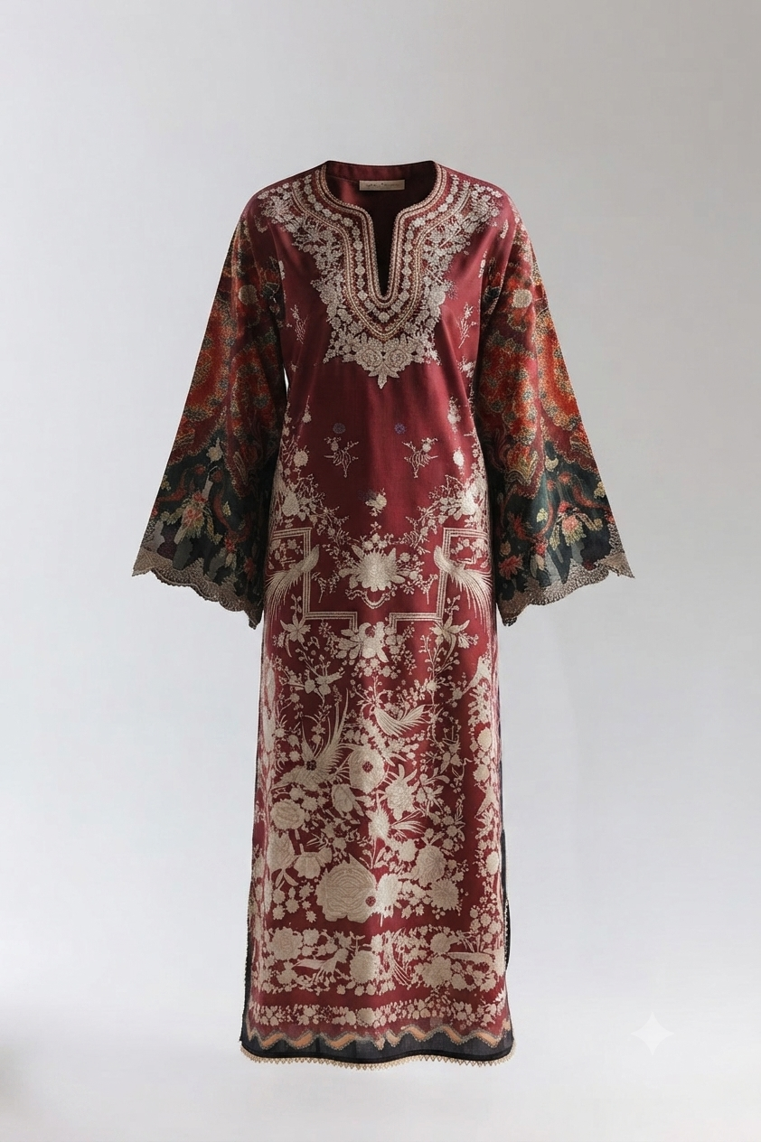 1Pcs Cambric Lawn Embroidered & Printed Kaftan - ZSF306