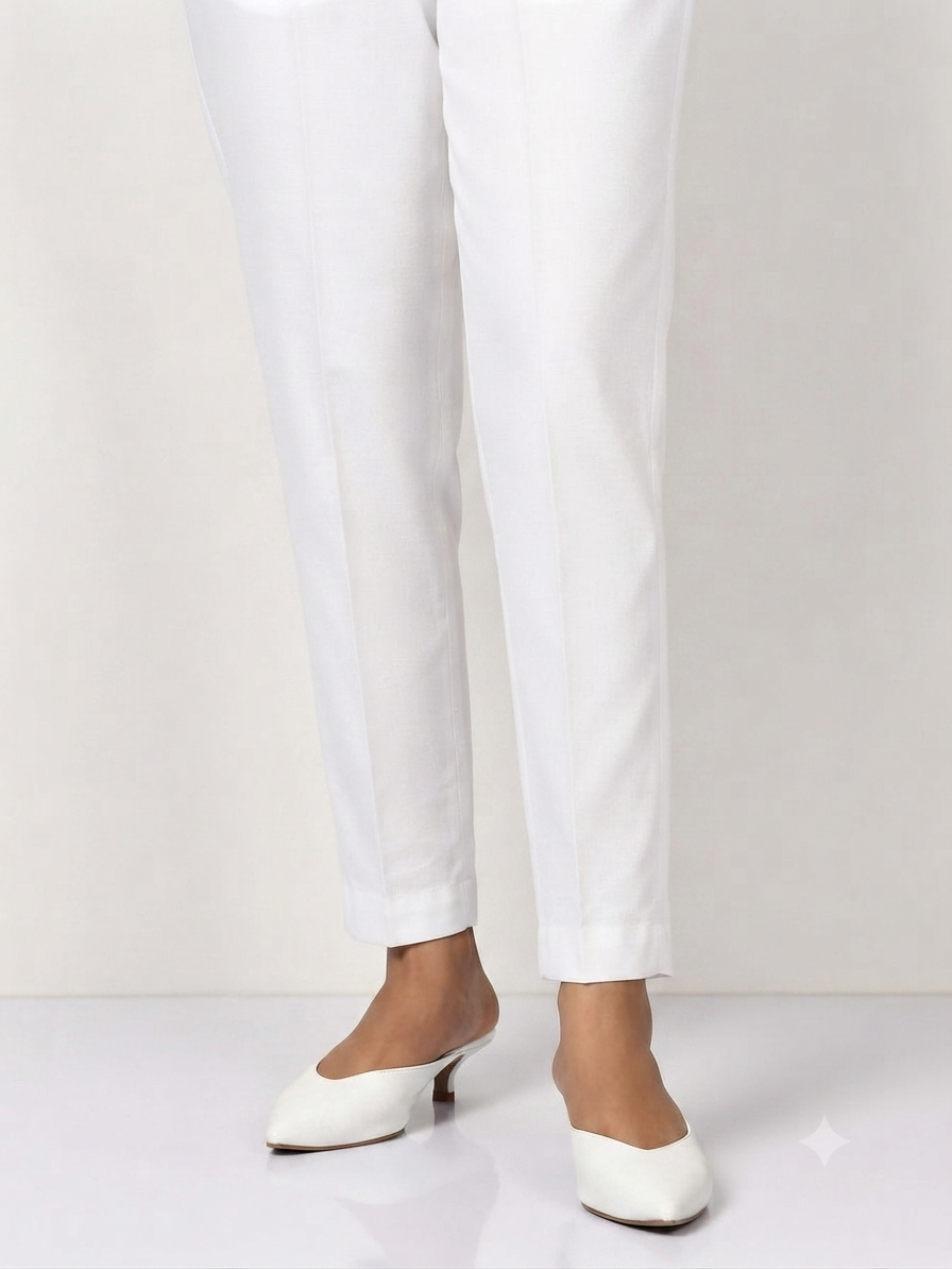 Cambric Cotton Basic White Trouser - ZST01