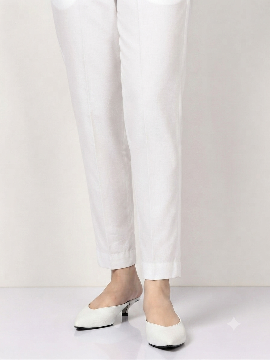 Cambric Cotton Basic White Trouser - ZST01