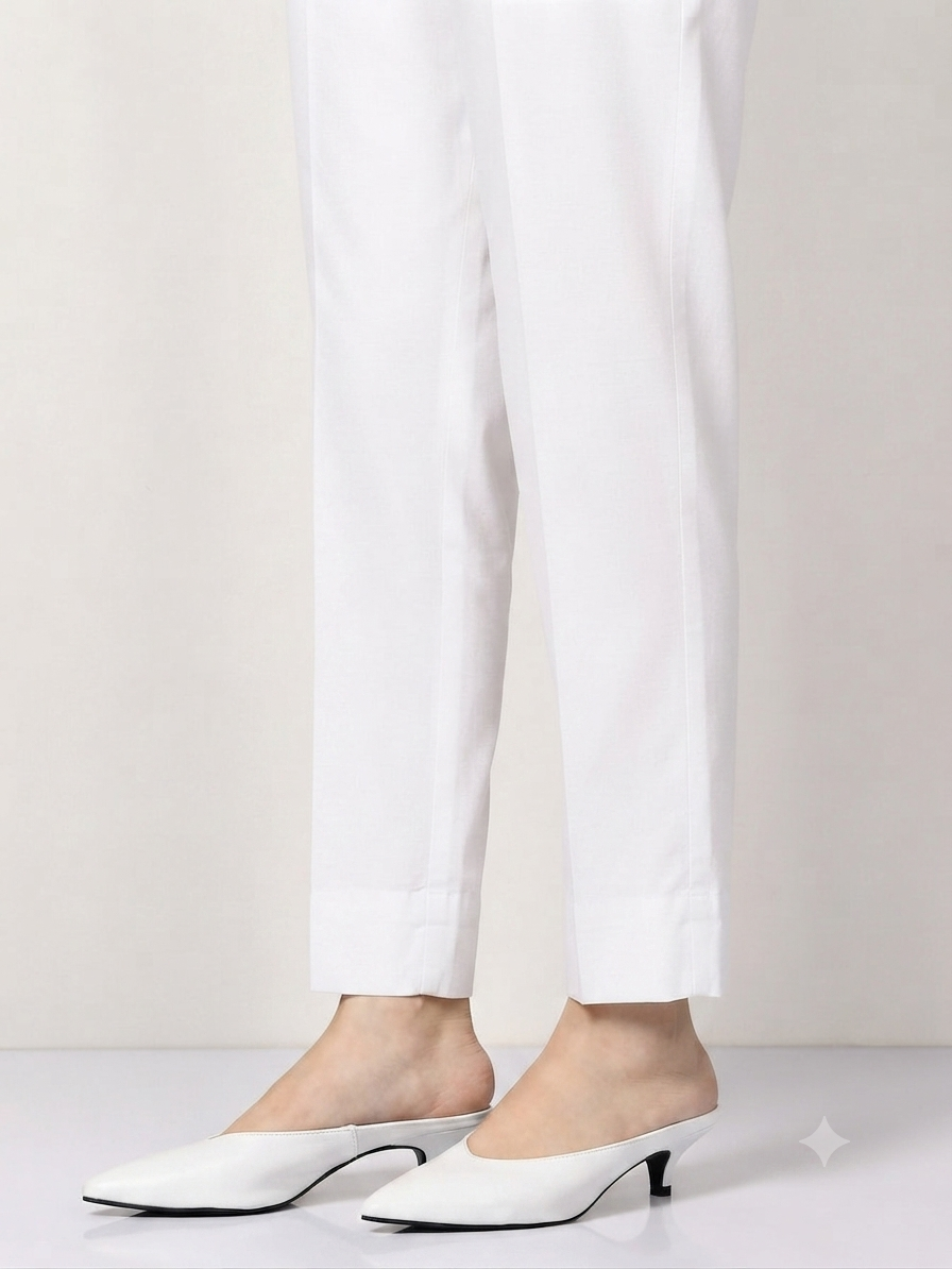 Cambric Cotton Basic White Trouser - ZST01