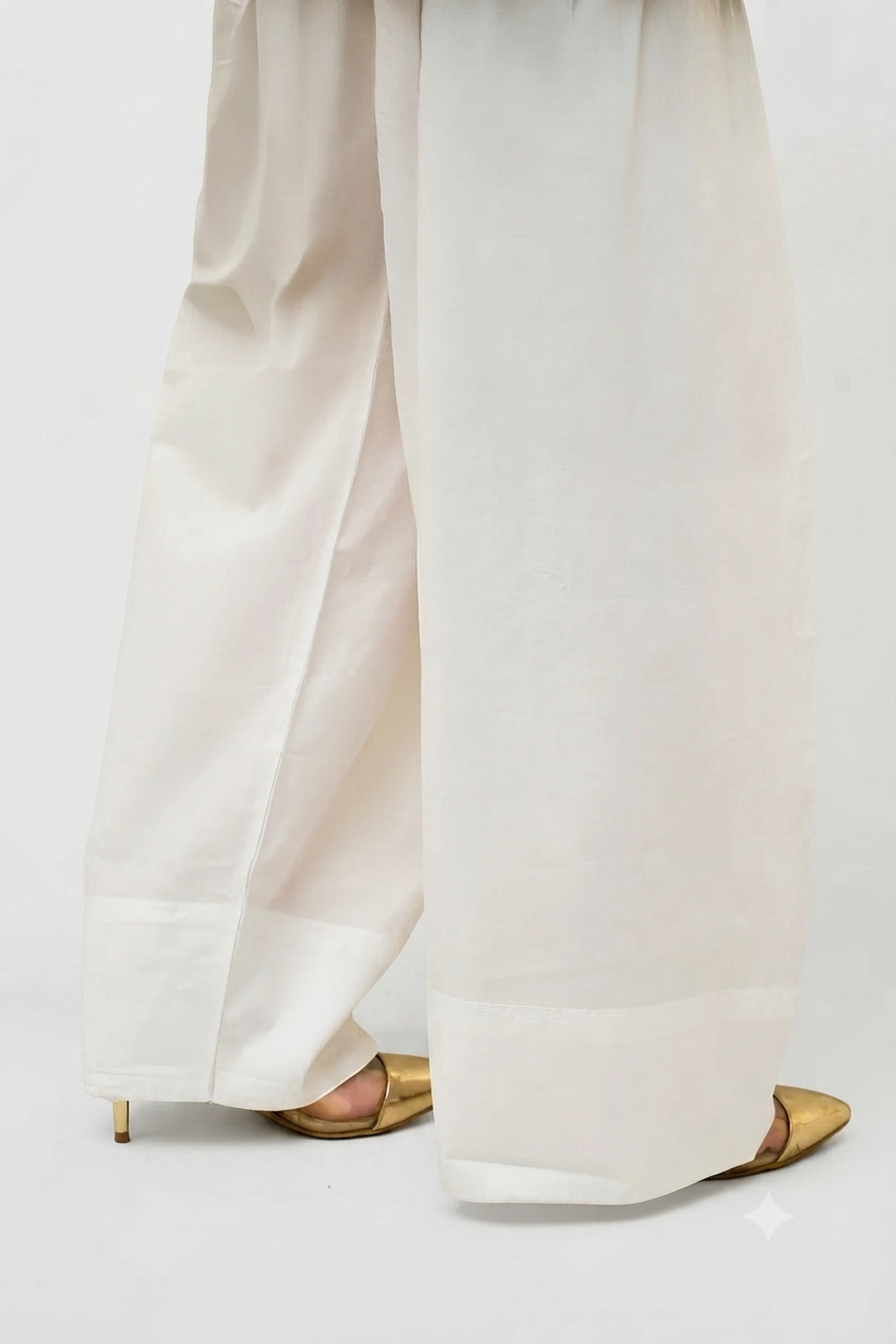 Cambric Cotton Basic White Farshi Shalwar - ZSFS07
