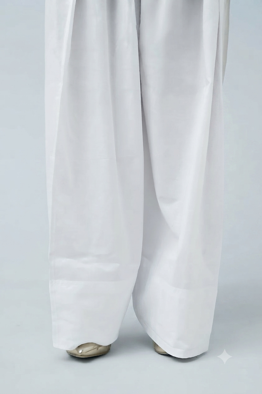 Cambric Cotton Basic White Farshi Shalwar - ZSFS07